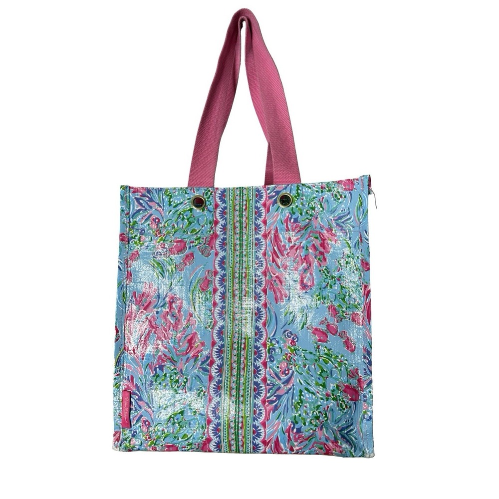 Lilly Pulitzer Market Shopper Bag Reusable Grocery Tote Shoulder Pink Blue Green